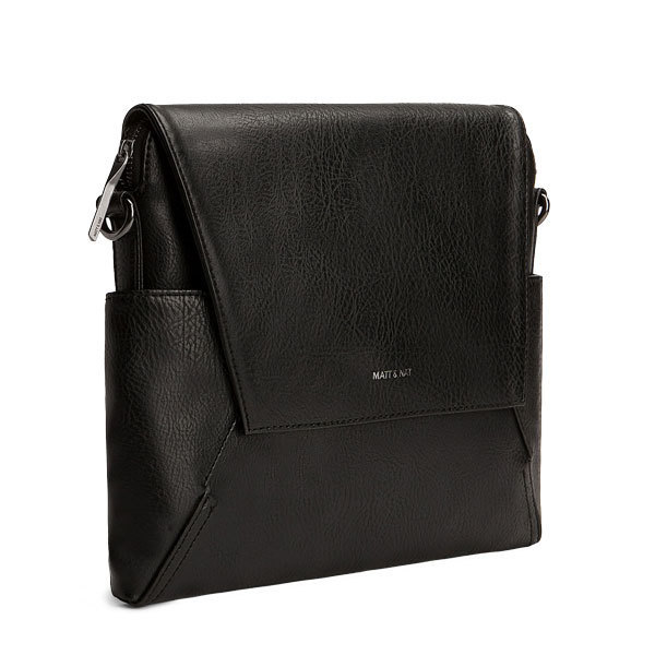Black vegan leather luxury messenger bag Minka Matt & Nat