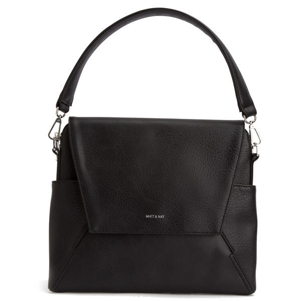 Black vegan leather luxury messenger bag Minka Matt & Nat