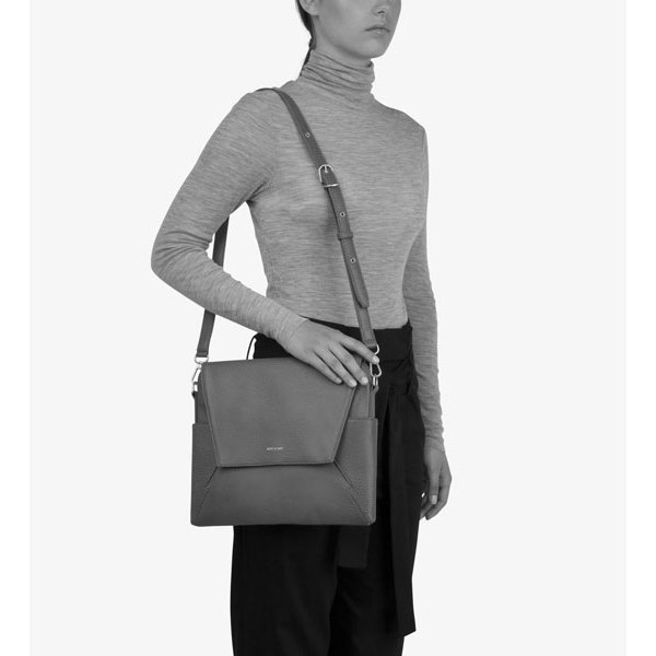 Black vegan leather luxury messenger bag Minka Matt & Nat